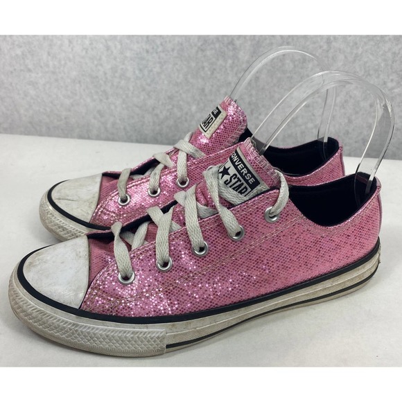 Converse All-star size 3 Barbie Pink Sparkle Youth A01478C Glitter Sneaker Shoe - Picture 3 of 7